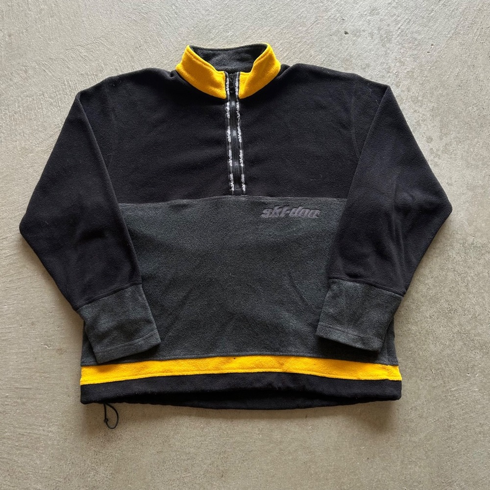Vintage 90s Ski Doo Fleece Jacket Size XL Black Sno Gear 1/2 Zip Pullover Racing